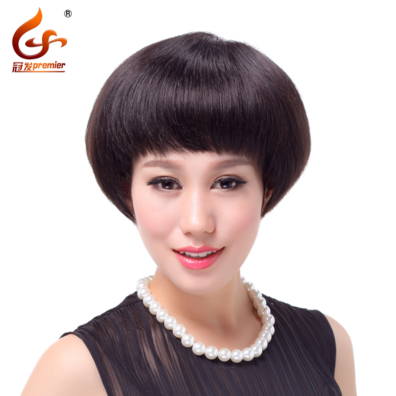 Human hair wig bobo mushroom head short straight hair qi liu girls fashion wigs...