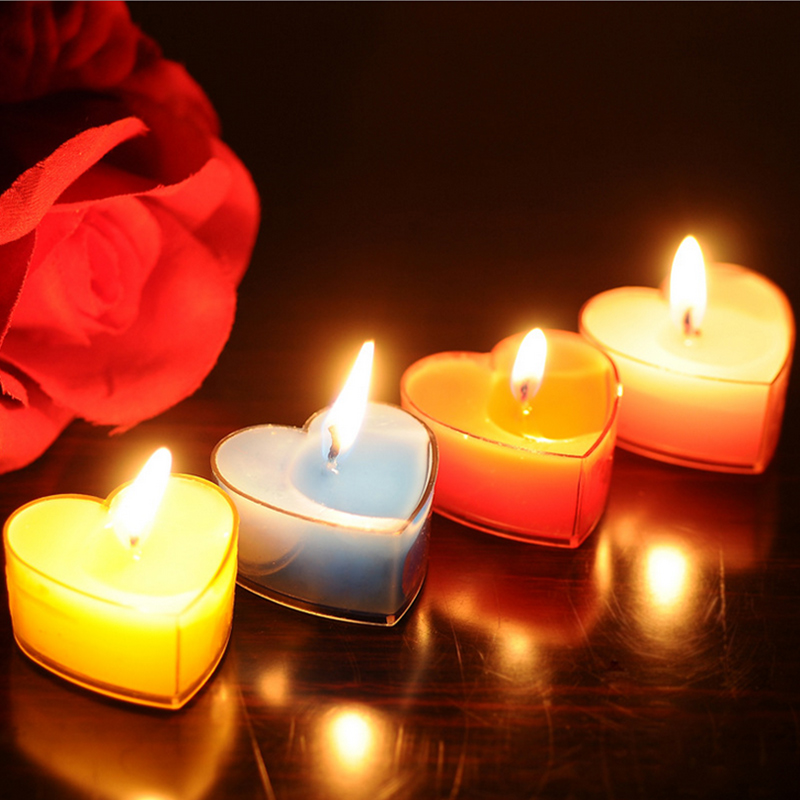 Peach heart shaped candle romantic marriage proposal candle lights valentin...