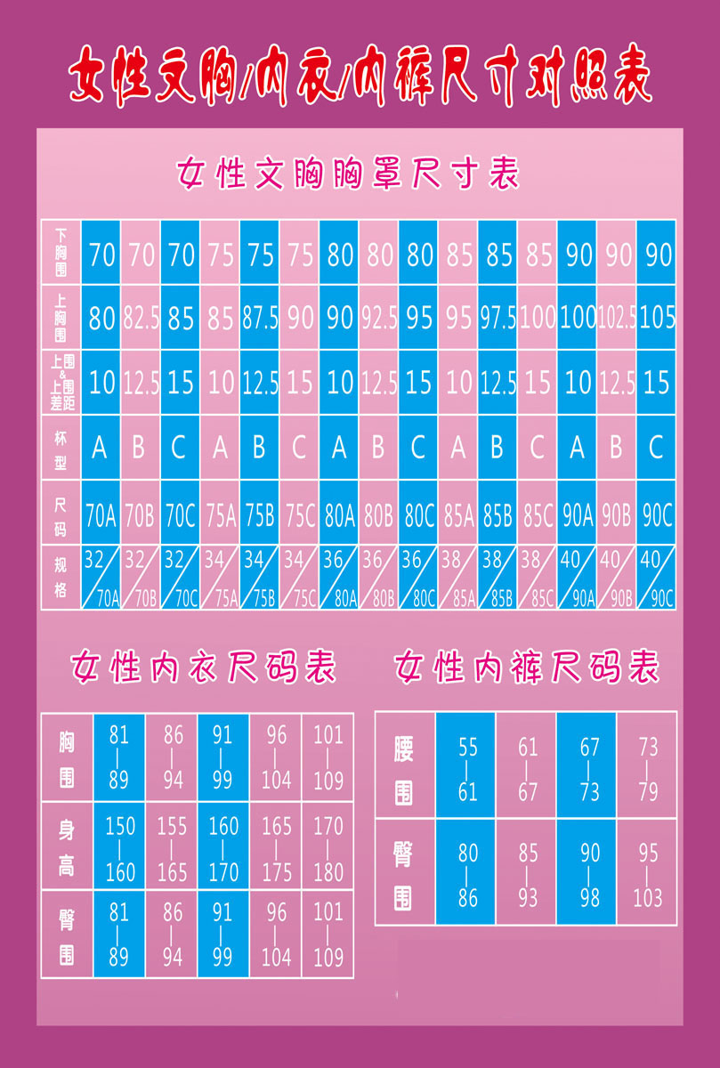 Bra Size Chart Pink