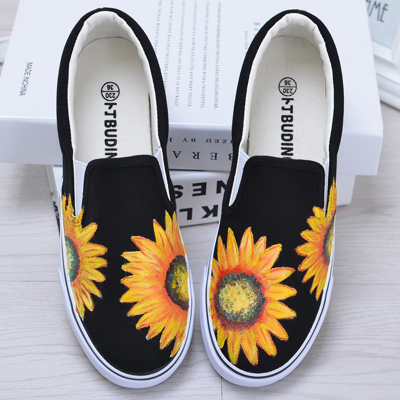 painting flowers on shoes