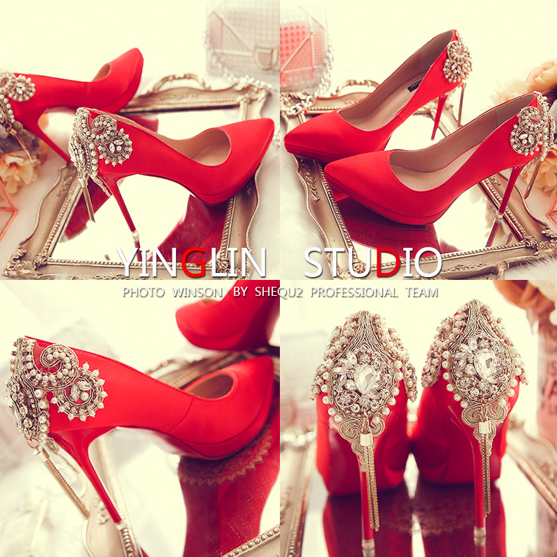 Buy Married female red shoes wedding 