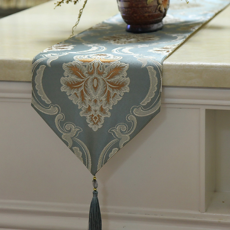 blue and gold table runner