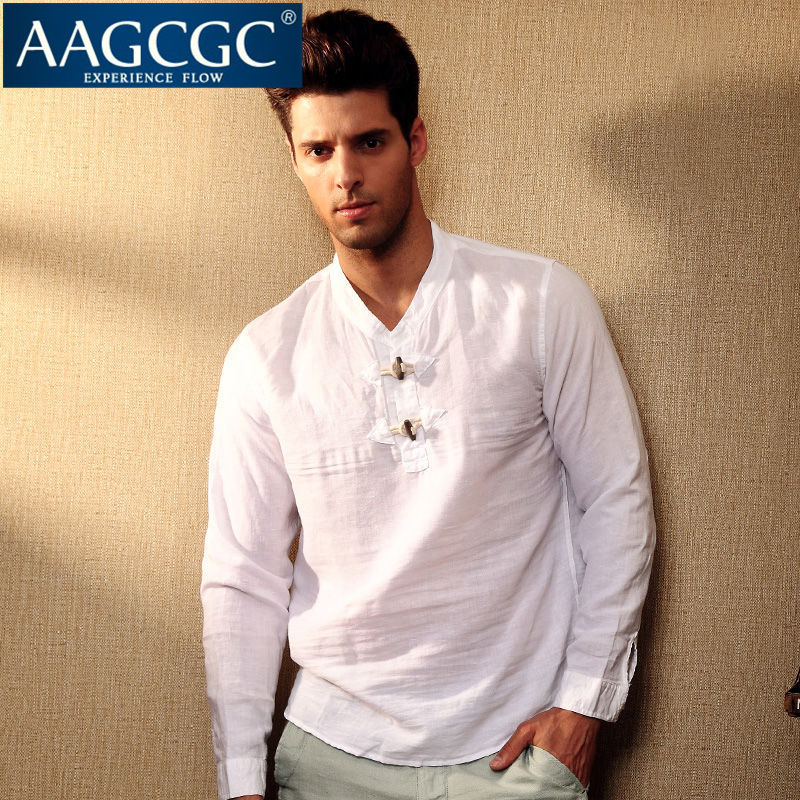 mens collarless linen shirt