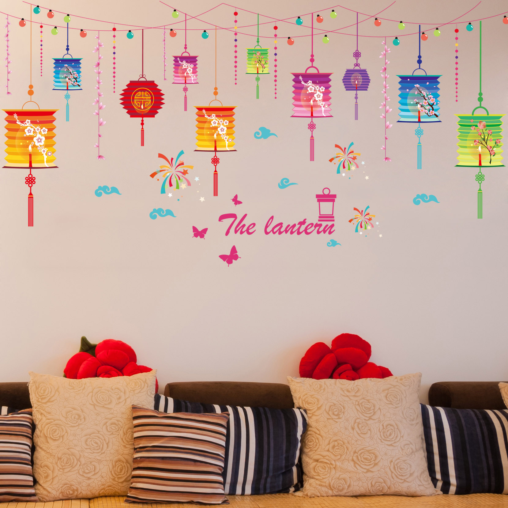 Buy Colored Lanterns Ribbons Arranged Wall Stickers Bedroom Living Room Wall Decorations Wall Stickers Wall Painting Ideas In Cheap Price On Alibaba Com