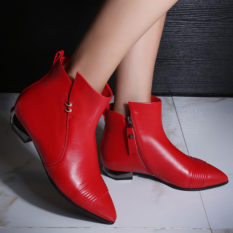low heel red boots