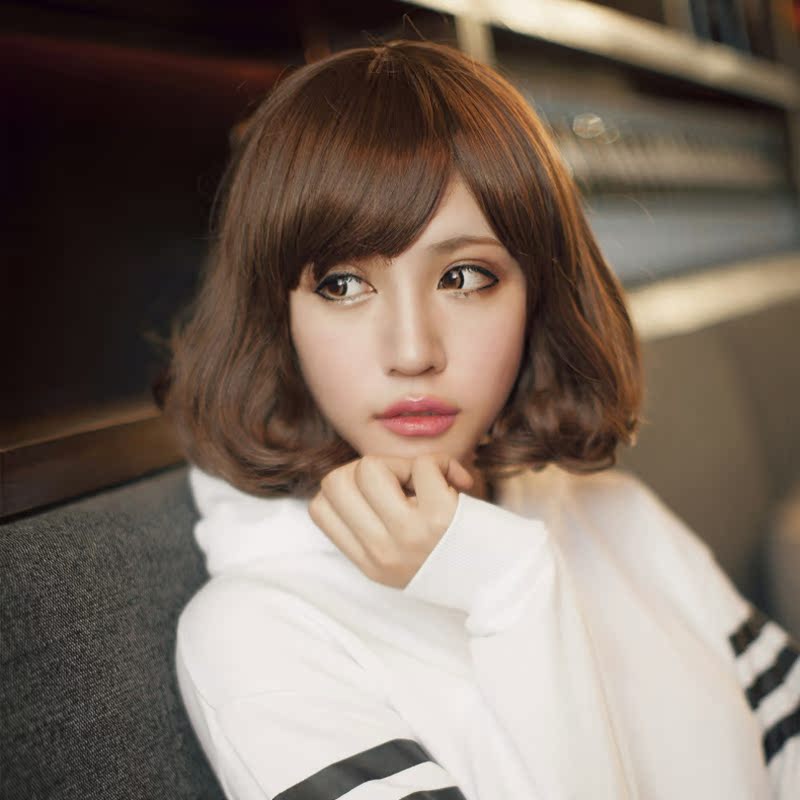 Buy Korean Girls With Short Hair Wig Women Oblique Bangs Pear Head