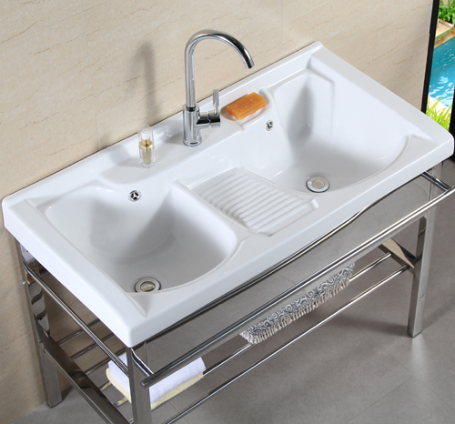 Buy Ceramic Laundry Tub Double Sink With Washboard Laundry