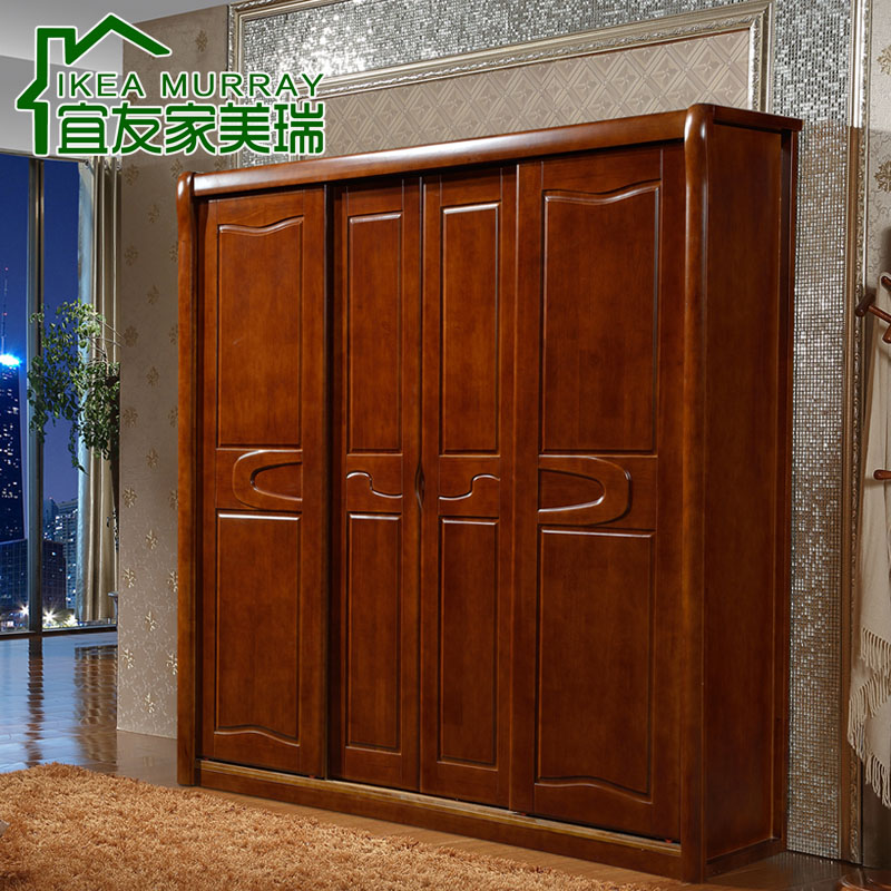 Buy Rubber Wood Wood Wardrobe Closet Four Chinese Large Sliding